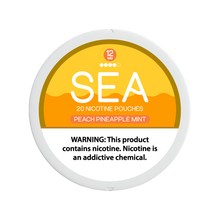 SEA Nicotine Pouches Peach Pineapple Mint can with 12mg nicotine.