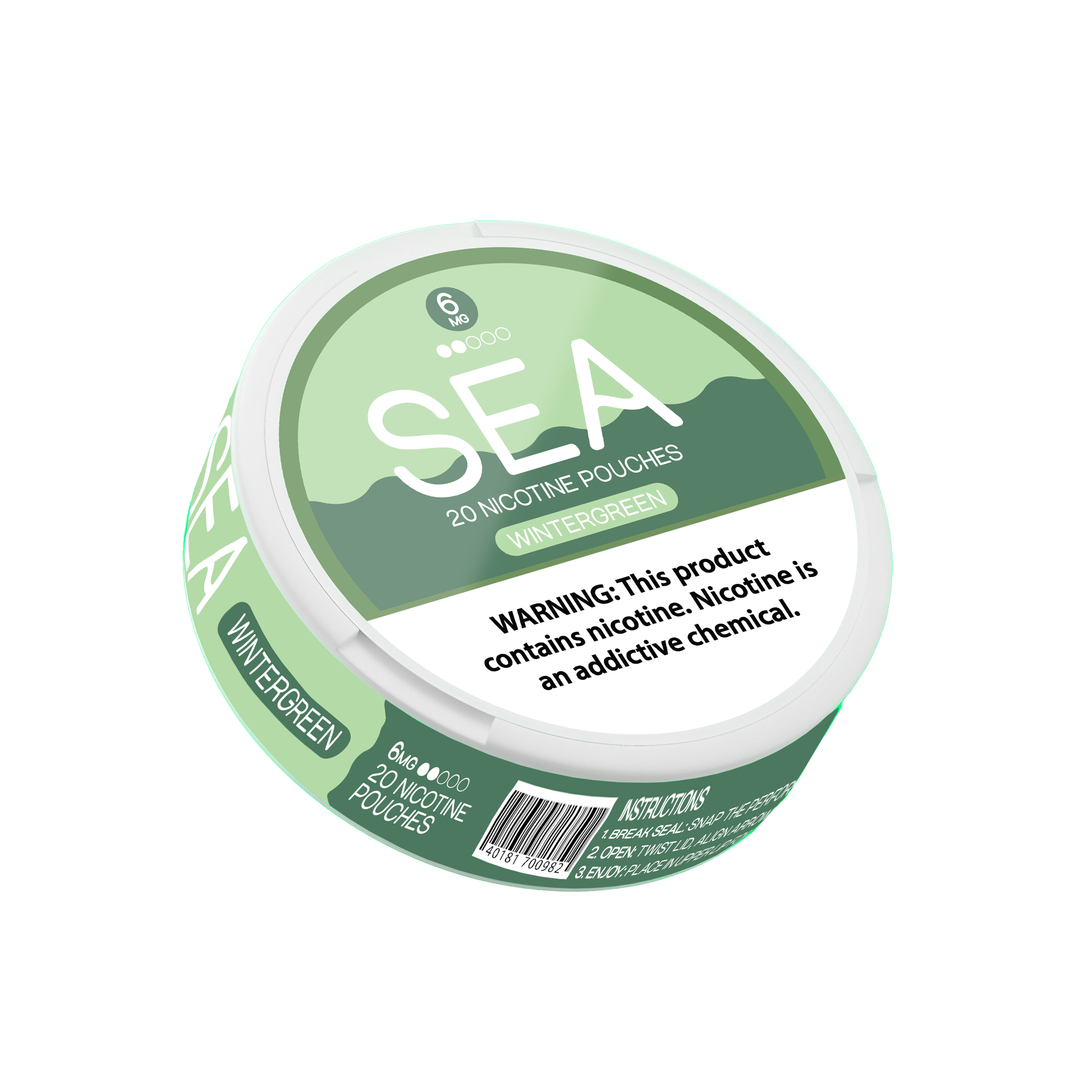 Wintergreen Sea Nicotine Pouches can displayed at an angle.